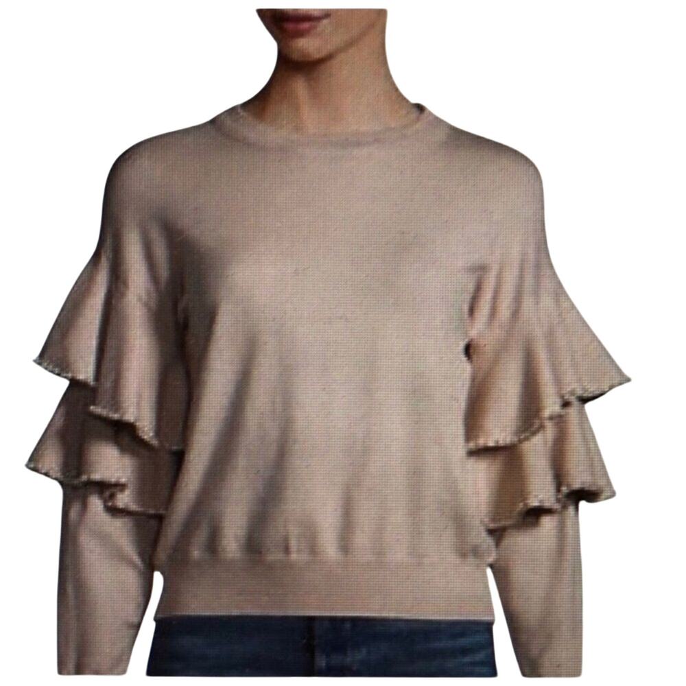 NWT Stellah Pearl Embellished Ruffle Sleeve Sweater Blush Pink Knit Large